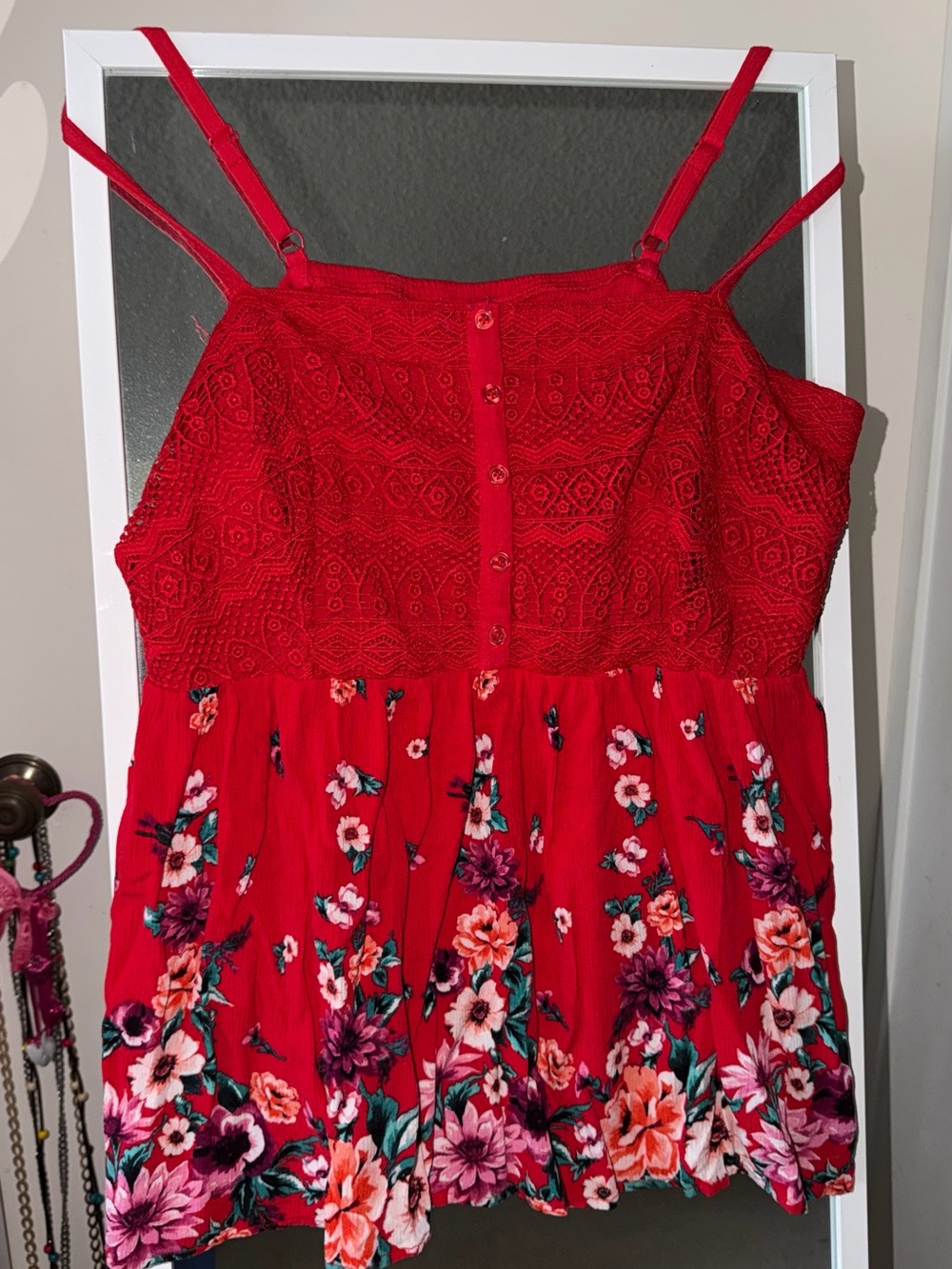 TORRID Red Floral Lace Bodice Spaghetti Strap Tank Top❤️